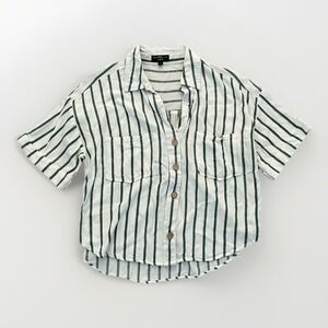 Velvet Heart Striped Button Down Shirt S Green White Short Sleeve Boho Casual